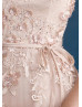 Beaded Cap Sleeves Blush Pink Lace Tulle Evening Dress